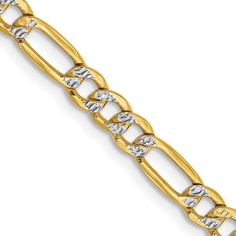 14k 3.9mm Semi-solid with Rhodium Pavé Figaro Chain (5.78 grams)