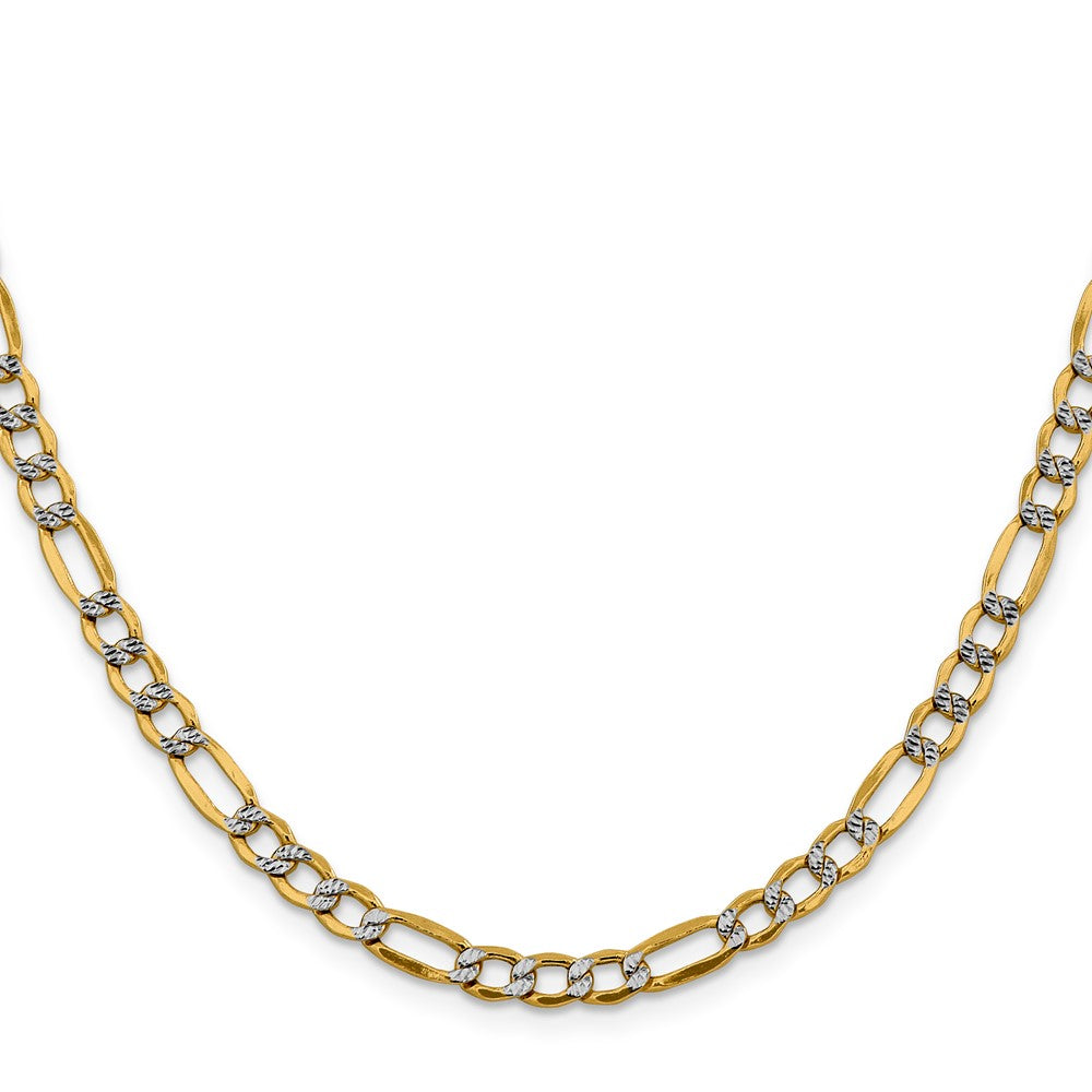 14k 5.25mm Semi-solid with Rhodium Pavé Figaro Chain (8.22 grams)