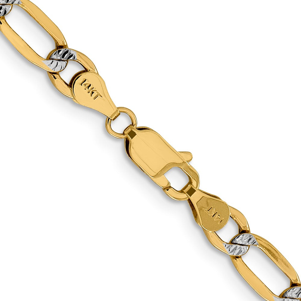 14k 5.25mm Semi-solid with Rhodium Pavé Figaro Chain (8.22 grams)