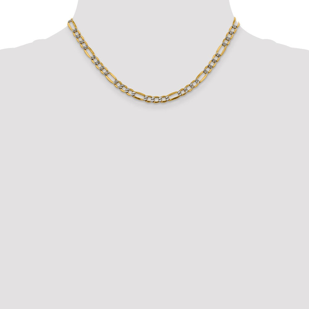 14k 5.25mm Semi-solid with Rhodium Pavé Figaro Chain (8.22 grams)