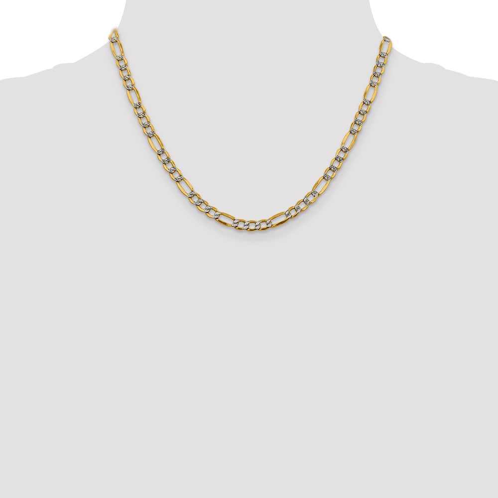 14k 5.25mm Semi-solid with Rhodium Pavé Figaro Chain (8.22 grams)