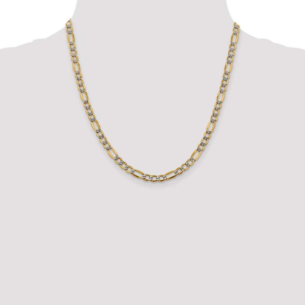 14k 5.25mm Semi-solid with Rhodium Pavé Figaro Chain (8.22 grams)