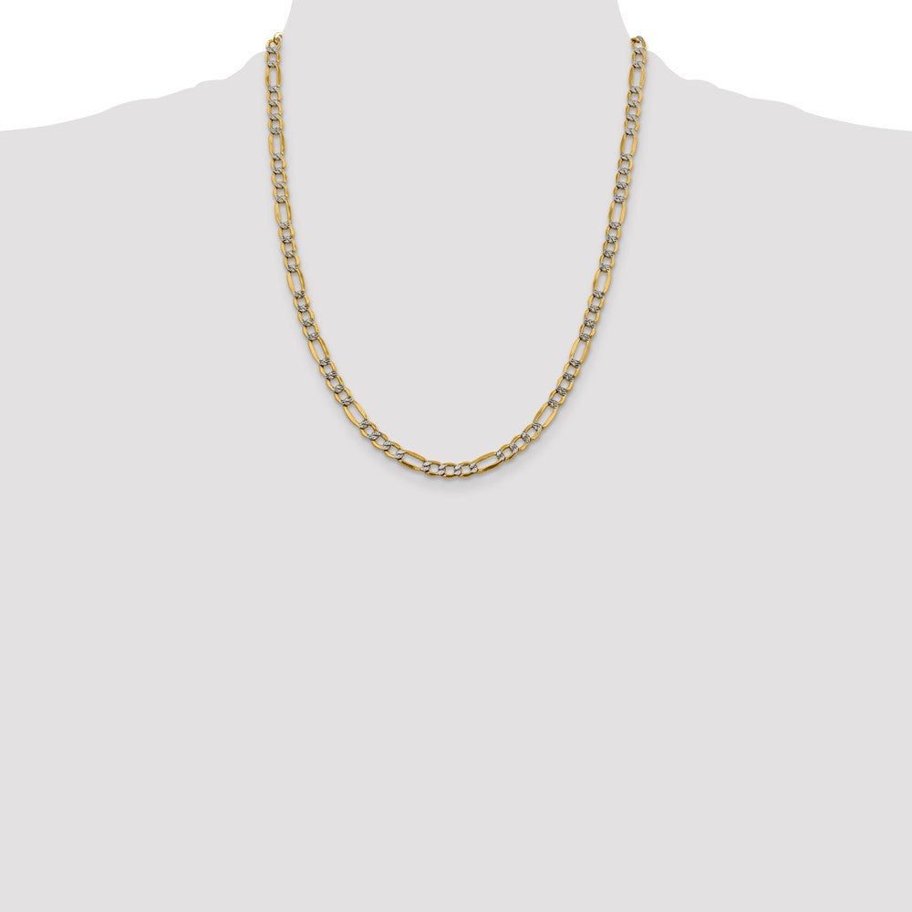 14k 5.25mm Semi-solid with Rhodium Pavé Figaro Chain (8.22 grams)