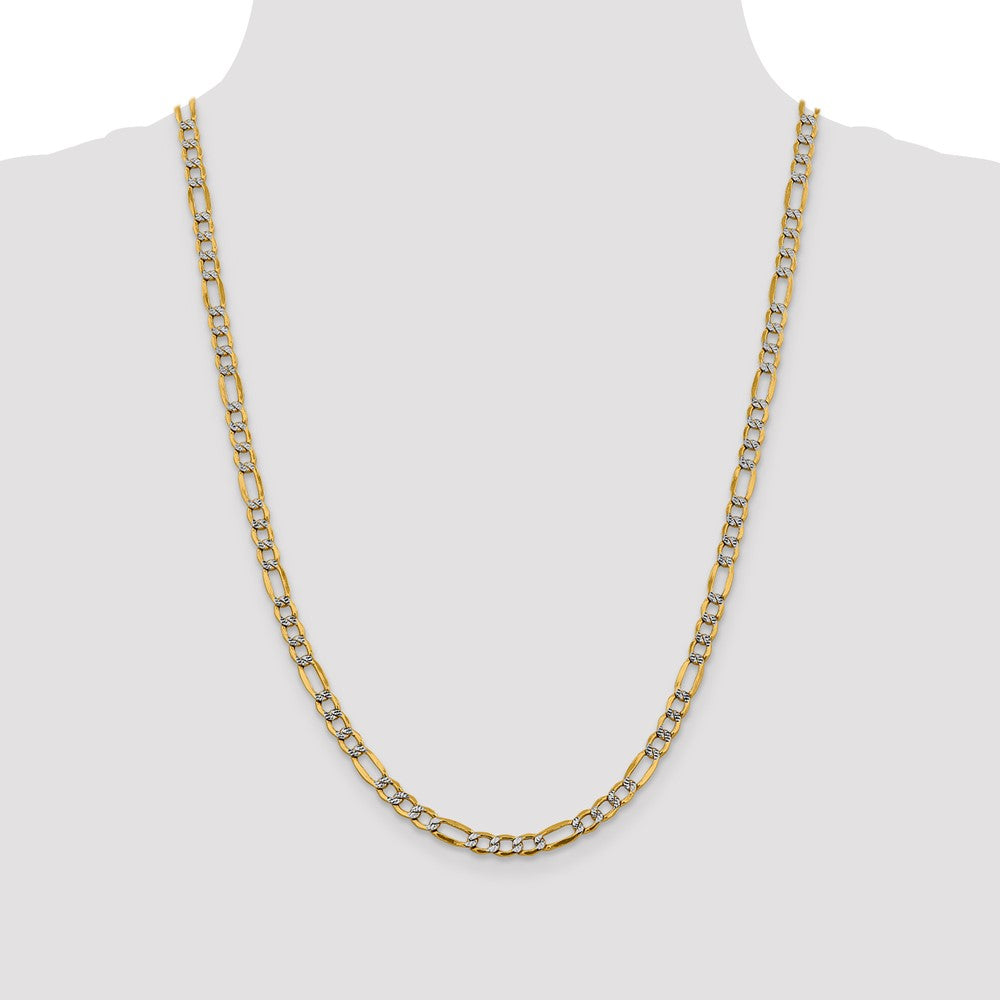 14k 5.25mm Semi-solid with Rhodium Pavé Figaro Chain (8.22 grams)