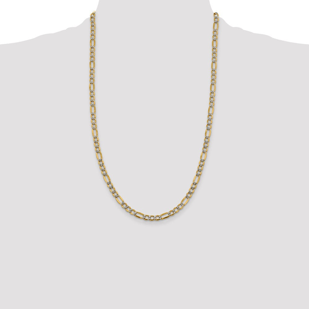 14k 5.25mm Semi-solid with Rhodium Pavé Figaro Chain (8.22 grams)