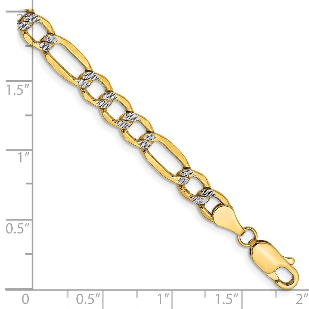 14k 5.25mm Semi-solid with Rhodium Pavé Figaro Chain Bracelet (3.94 grams)
