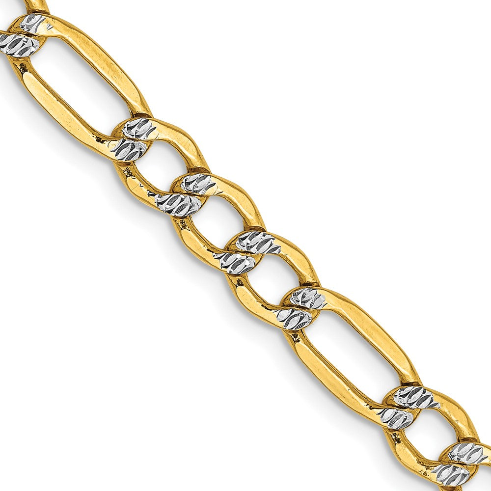 14k 5.25mm Semi-solid with Rhodium Pavé Figaro Chain (8.22 grams)