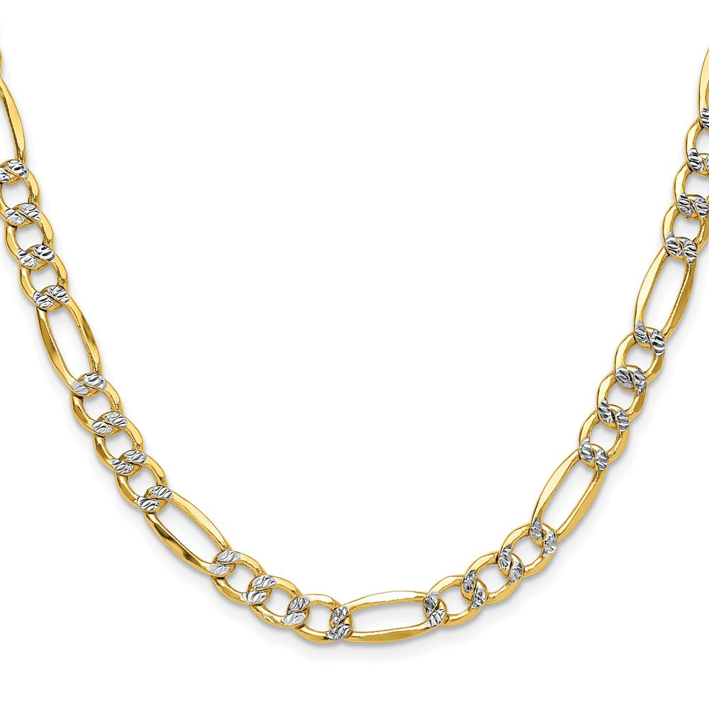 14k 6.5mm Semi-solid with Rhodium Pavé Figaro Chain (15.69 grams)
