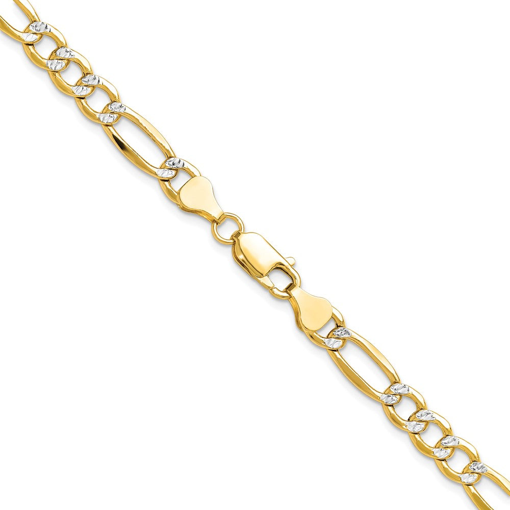 14k 6.5mm Semi-solid with Rhodium Pavé Figaro Chain (15.69 grams)