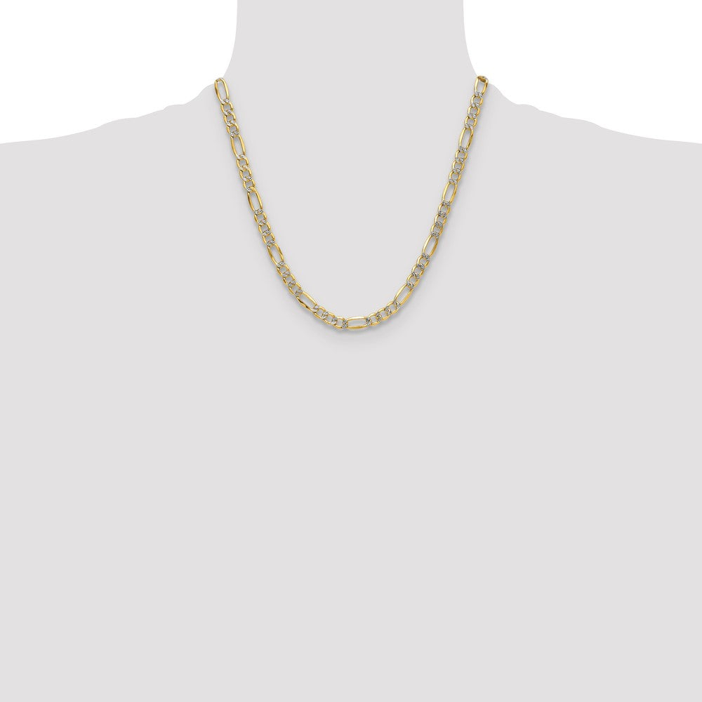 14k 6.5mm Semi-solid with Rhodium Pavé Figaro Chain (15.69 grams)