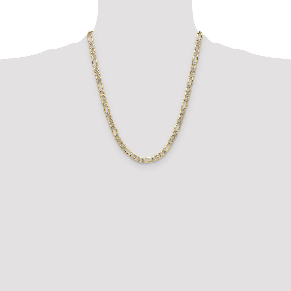 14k 6.5mm Semi-solid with Rhodium Pavé Figaro Chain (15.69 grams)