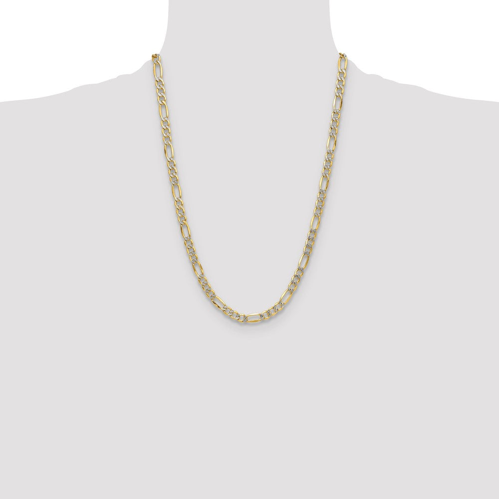 14k 6.5mm Semi-solid with Rhodium Pavé Figaro Chain (15.69 grams)