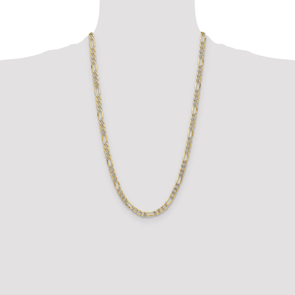 14k 6.5mm Semi-solid with Rhodium Pavé Figaro Chain (15.69 grams)
