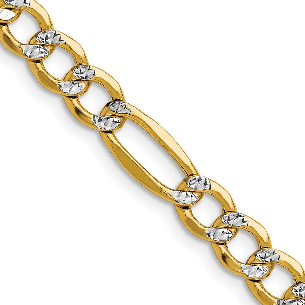 14k 6.5mm Semi-solid with Rhodium Pavé Figaro Chain (15.69 grams)