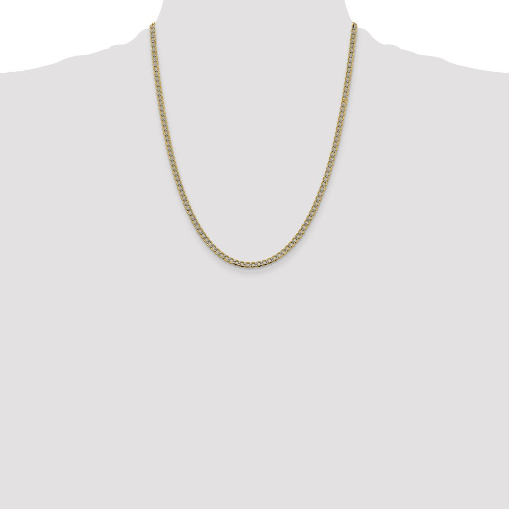 14k 3.4mm Semi-solid with Rhodium Pavé Curb Chain (3.76 grams)