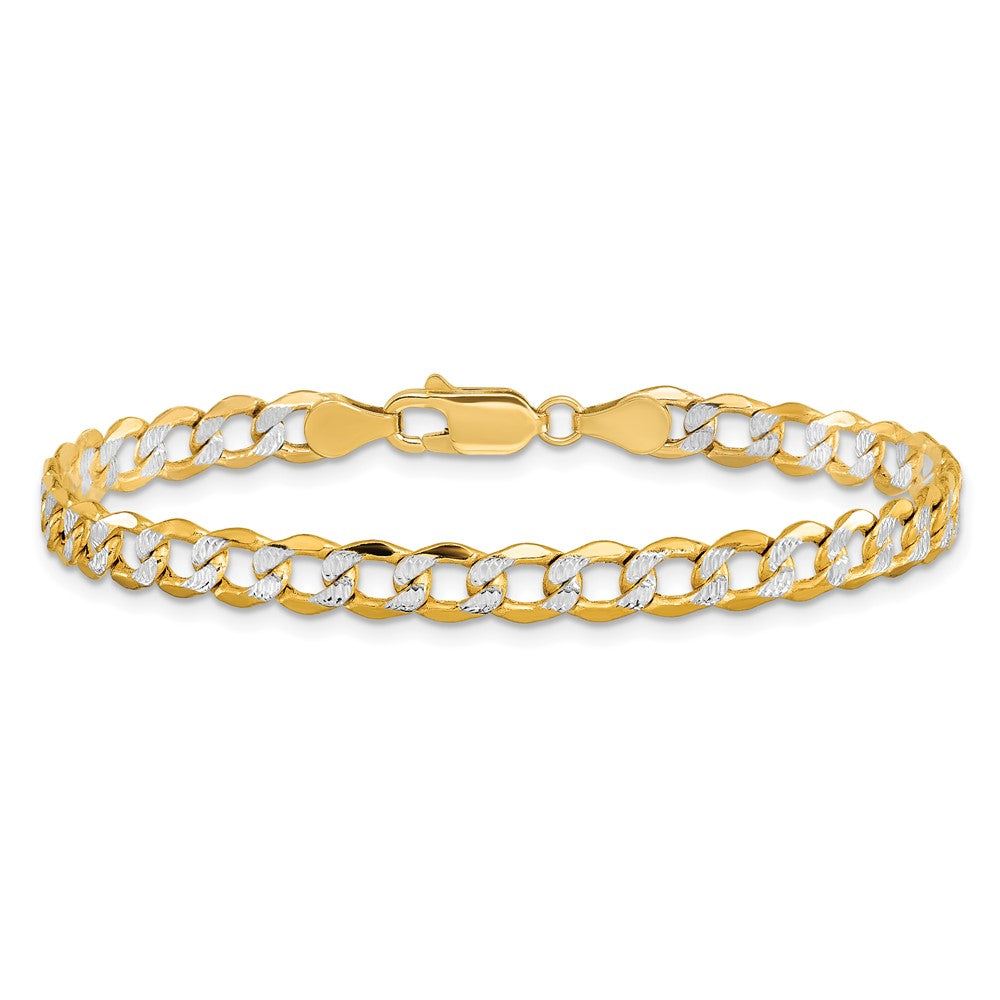 14k 5.2mm Semi-solid with Rhodium Pavé Curb Chain Bracelet (3.93 grams)