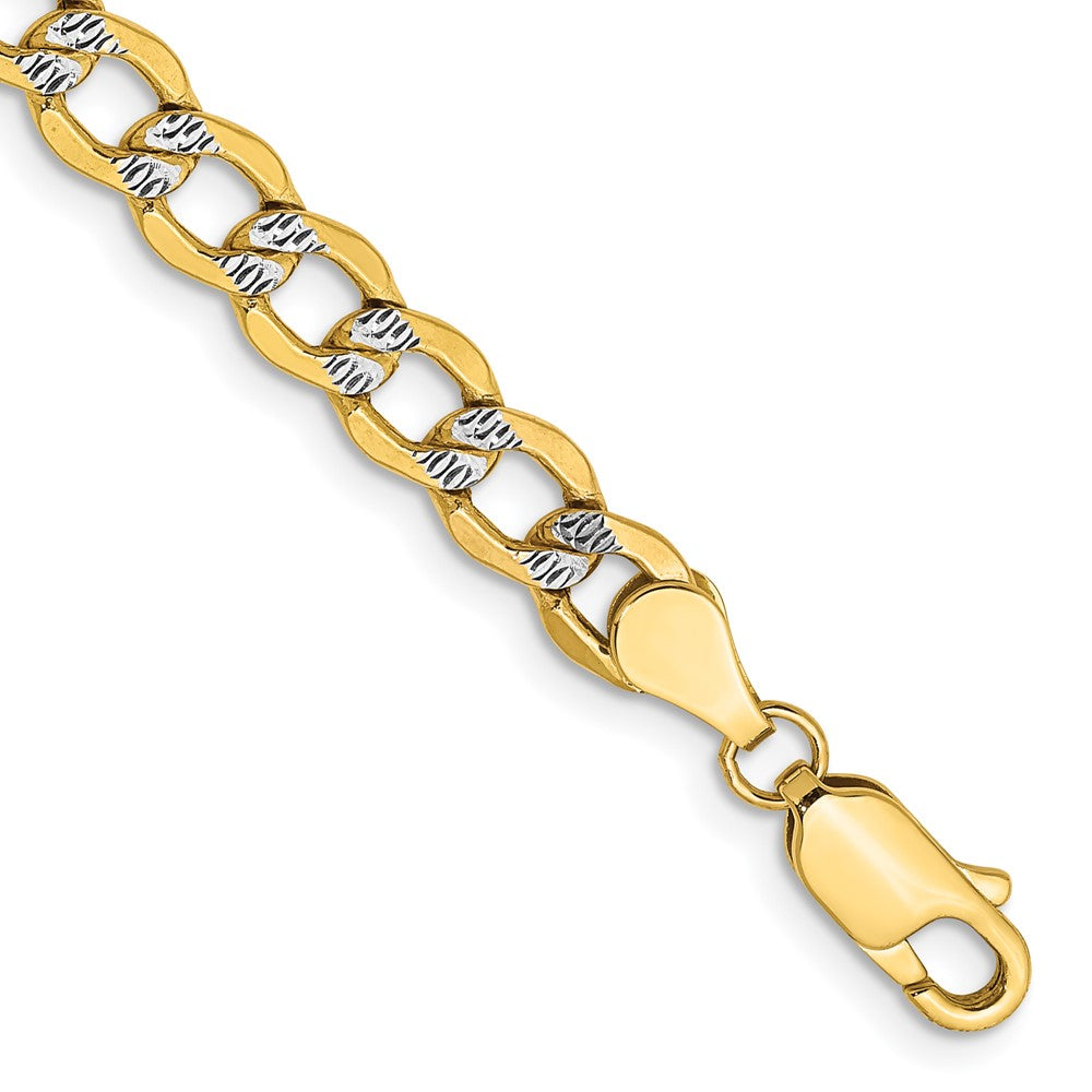 14k 5.2mm Semi-solid with Rhodium Pavé Curb Chain Bracelet (3.93 grams)