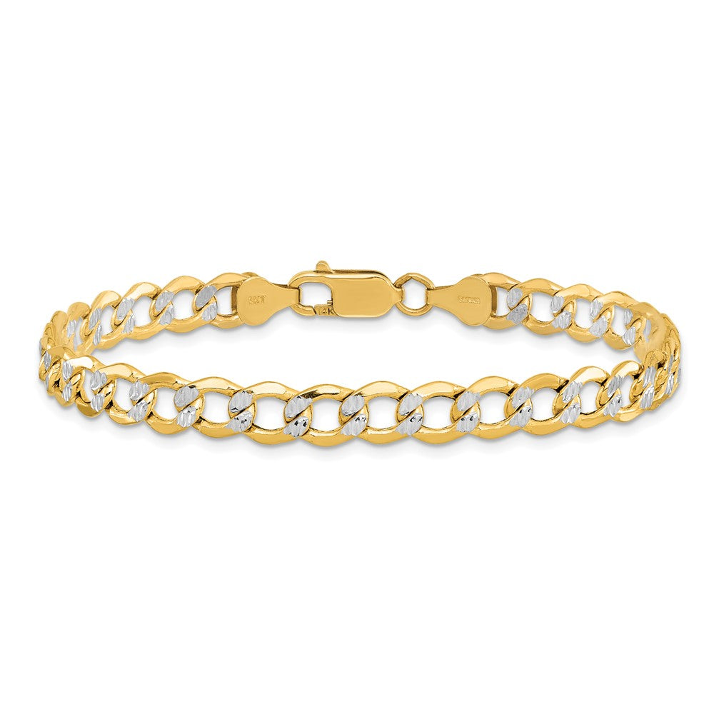 14k 6.75mm Semi-solid with Rhodium Pavé Curb Chain Bracelet (6.76 grams)