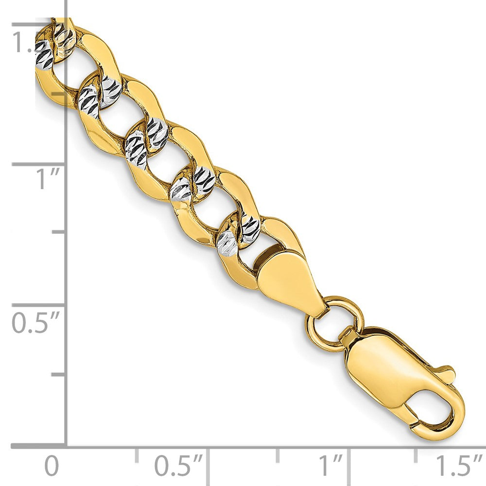 14k 6.75mm Semi-solid with Rhodium Pavé Curb Chain Bracelet (6.76 grams)