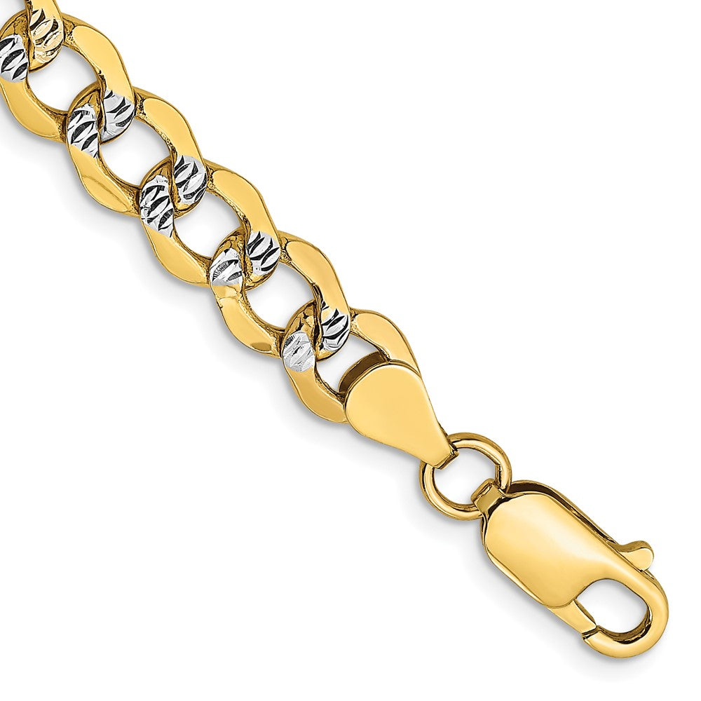 14k 6.75mm Semi-solid with Rhodium Pavé Curb Chain Bracelet (6.76 grams)
