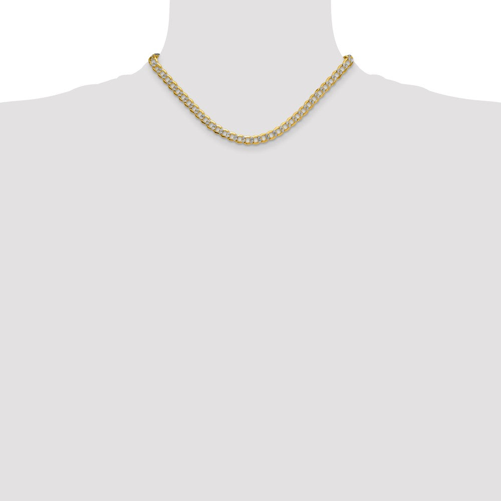 14k 7.1mm Semi-solid with Rhodium Pavé Curb Chain (15.33 grams)