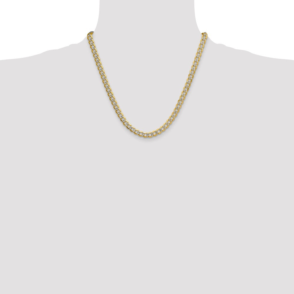 14k 7.1mm Semi-solid with Rhodium Pavé Curb Chain (15.33 grams)