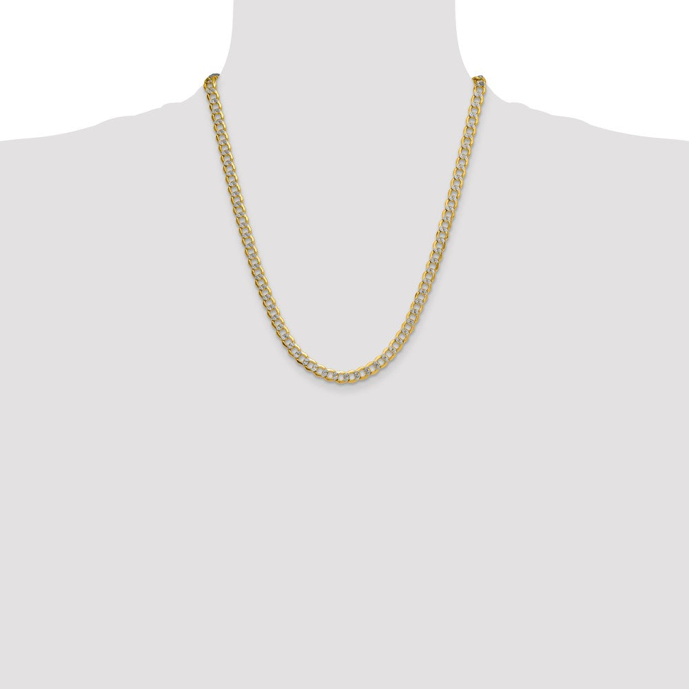14k 7.1mm Semi-solid with Rhodium Pavé Curb Chain (15.33 grams)