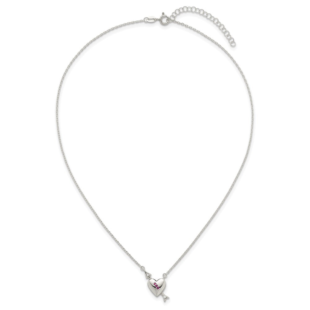 Sterling Silver Polished Pink and White CZ Heart and Arrow 16 inch with 2 inch Extension Necklace (3.09 grams)