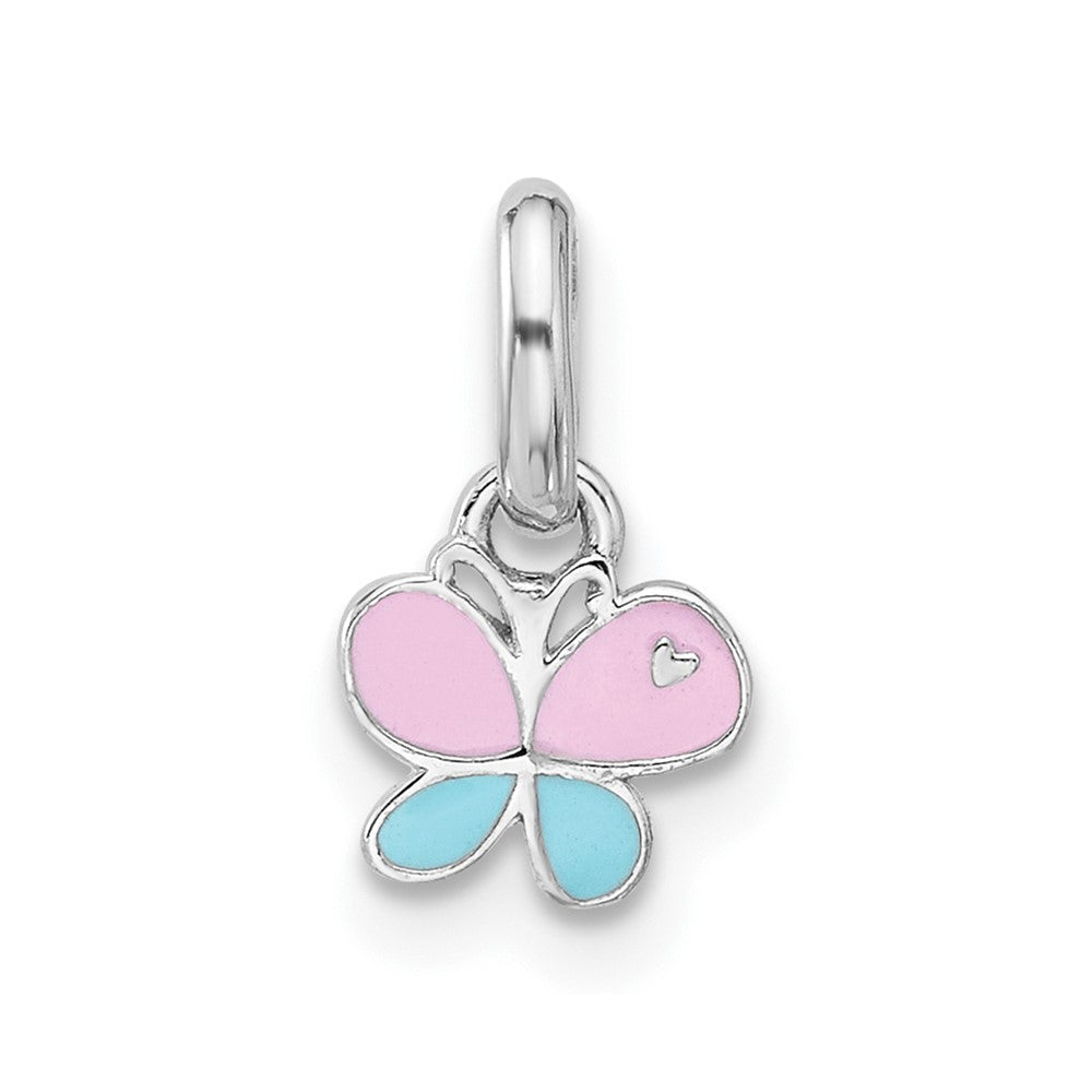 Sterling Silver Rhodium-plated Children's Small Enamel Butterfly Pendant (0.31 grams)