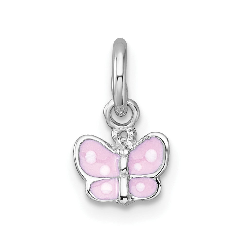 Sterling Silver Madi K RH-plated Enamel Pink Butterfly Children's Pendant (0.47 grams)