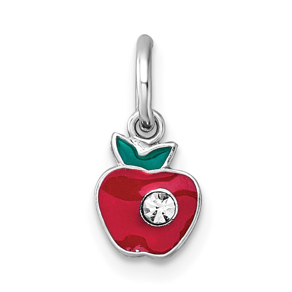 Sterling Silver Madi K RH-plat Crystal Enamel Red Apple Children's Pendant (0.32 grams)