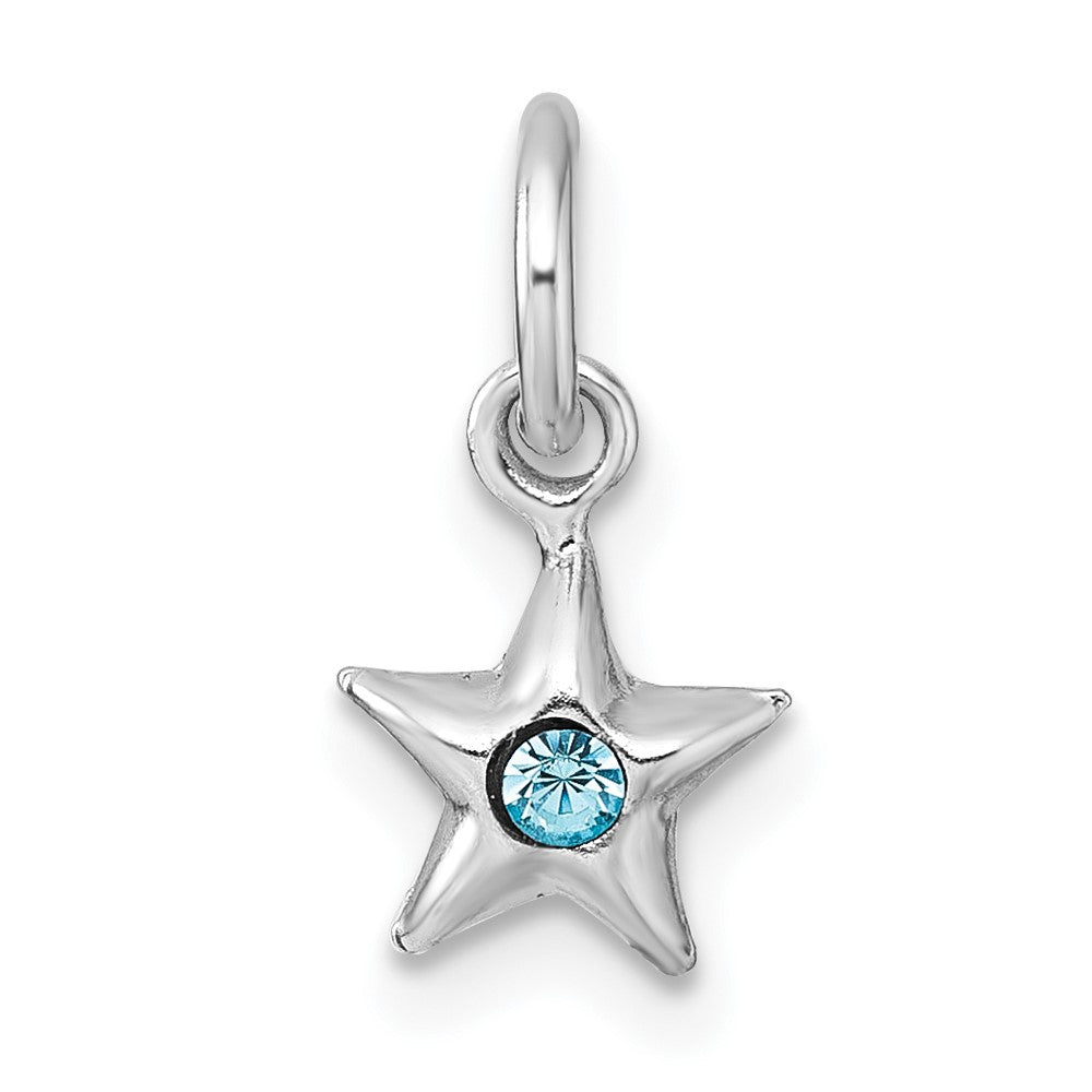 Sterling Silver Madi K RH-plated Blue Crystal Star Children's Pendant (0.28 grams)