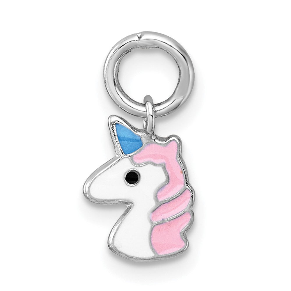 Sterling Silver Madi K RH-plated Enamel Unicorn Children's Pendant (0.56 grams)