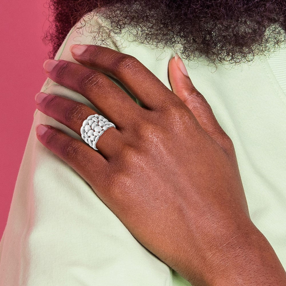 Sterling Silver Rhodium-plated Polished & Satin Textured Nugget Ring (6.41 grams)