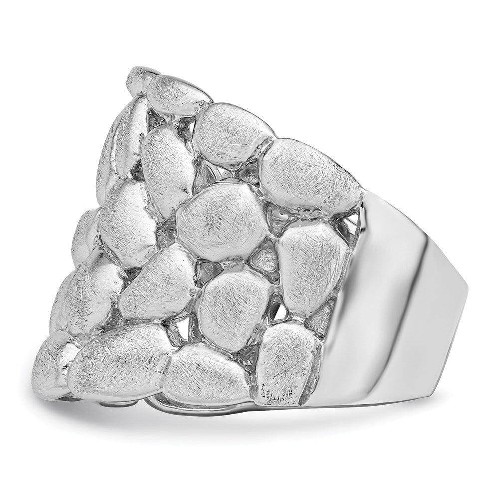 Sterling Silver Rhodium-plated Polished & Satin Textured Nugget Ring (6.41 grams)