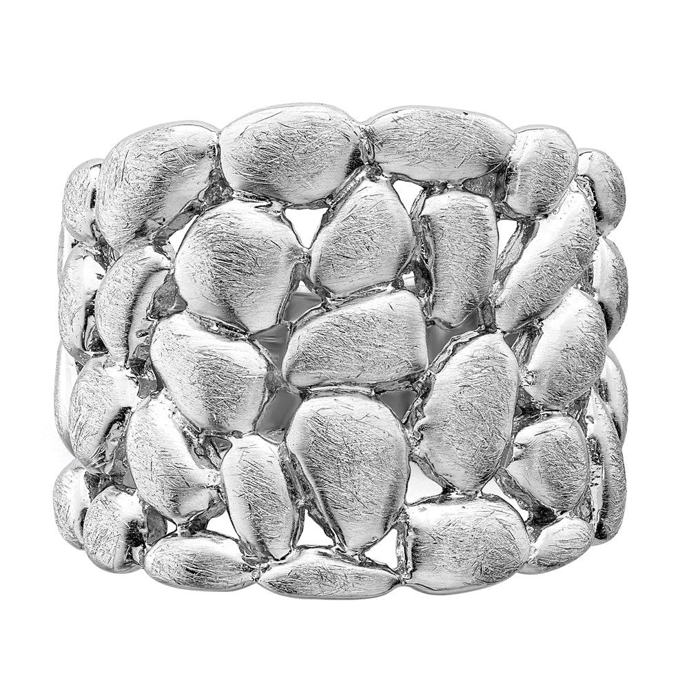 Sterling Silver Rhodium-plated Polished & Satin Textured Nugget Ring (6.41 grams)