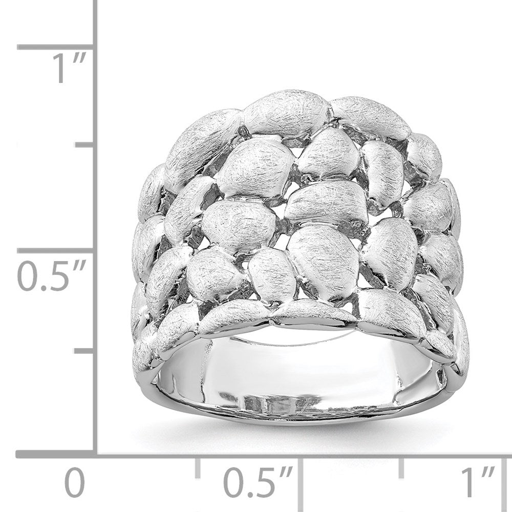 Sterling Silver Rhodium-plated Polished & Satin Textured Nugget Ring (6.41 grams)