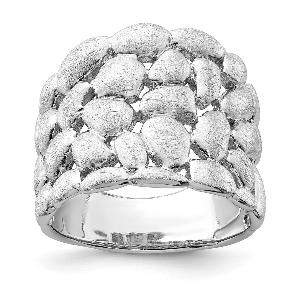 Sterling Silver Rhodium-plated Polished & Satin Textured Nugget Ring (6.41 grams)