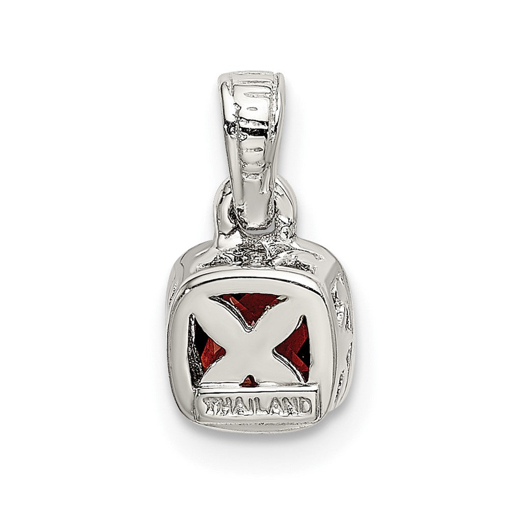 Sterling Silver Rhodium-plated w/14k Accent Garnet Pendant (0.74 grams)