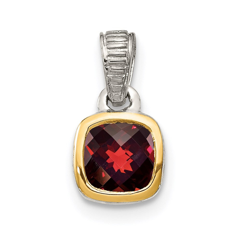 Sterling Silver Rhodium-plated w/14k Accent Garnet Pendant (0.74 grams)