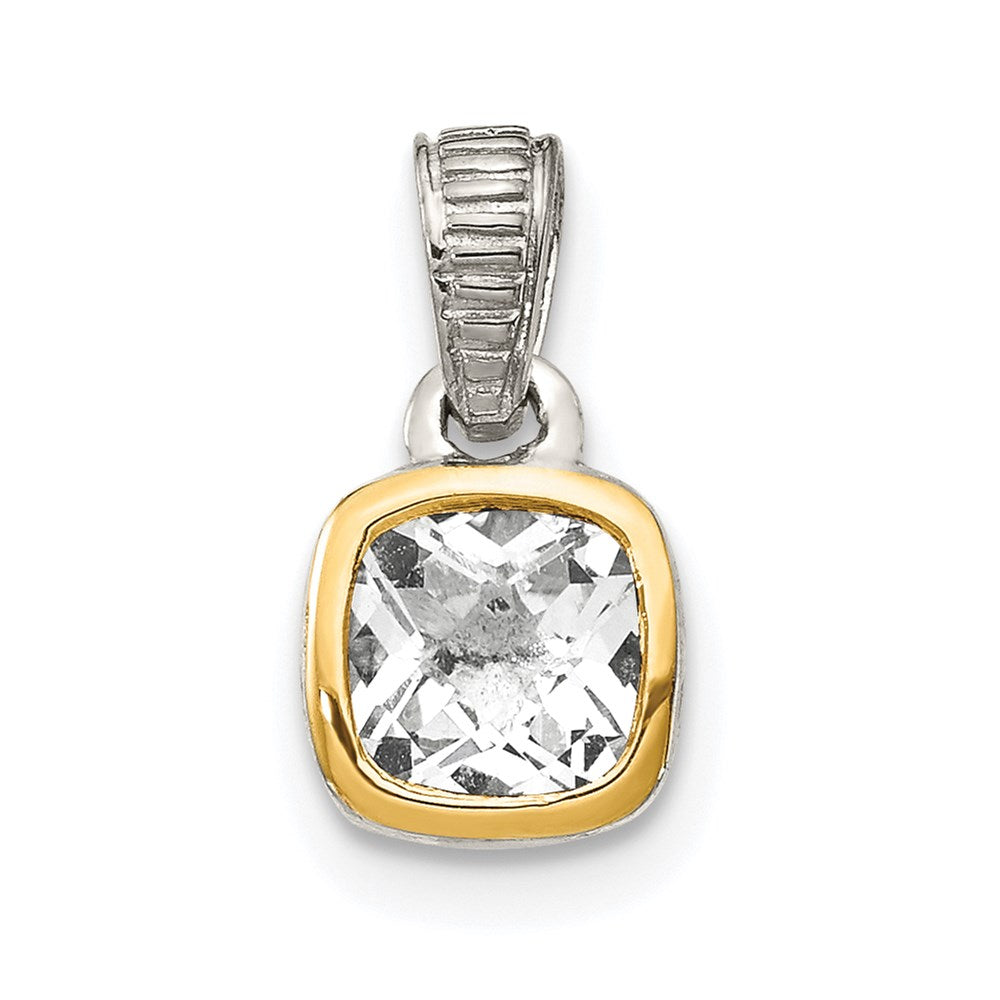 Sterling Silver Rhodium-plated w/14k Accent White Topaz Pendant (0.74 grams)