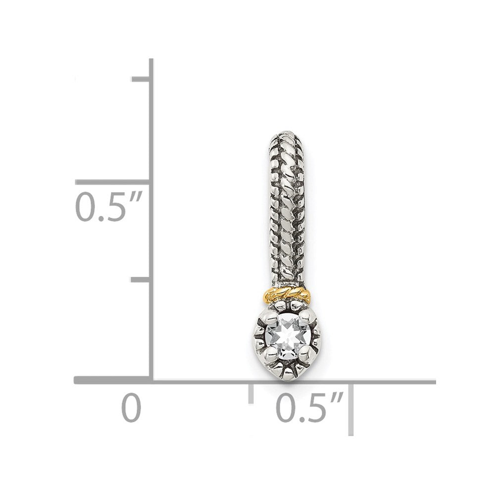 Sterling Silver Antiqued w/ 14k Polish White Topaz Chain Slide Pendant (0.8 grams)