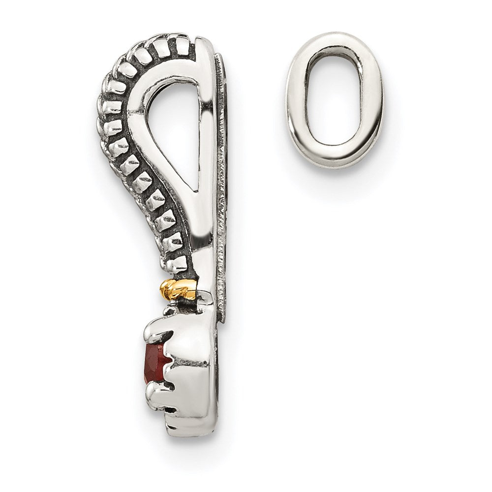 Sterling Silver Antiqued w/ 14k Polished Garnet Chain Slide Pendant (0.79 grams)