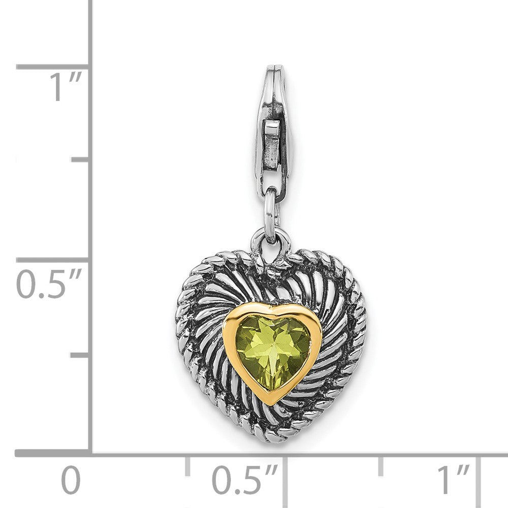 Sterling Silver w/14k Accent Antiqued Lemon Quartz Heart Charm (2.25 grams)