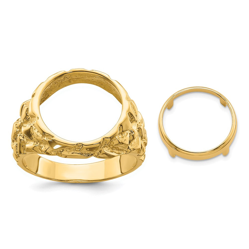 Wideband Distinguished Coin Jewelry 14k Men's Polished and Nugget Textured 13.0mm Coin Bezel Ring (9.33 grams)