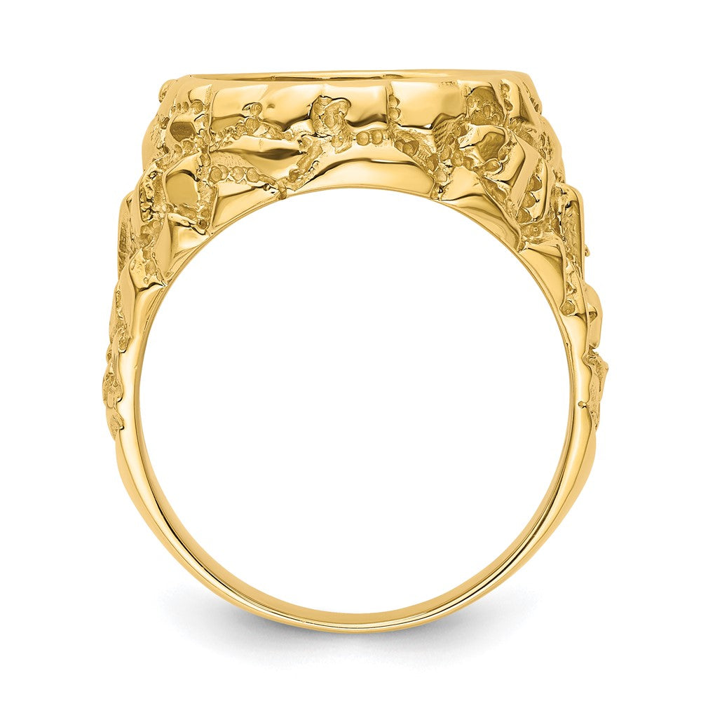 Wideband Distinguished Coin Jewelry 14k Men's Polished and Nugget Textured 14.0mm Coin Bezel Ring (10.06 grams)