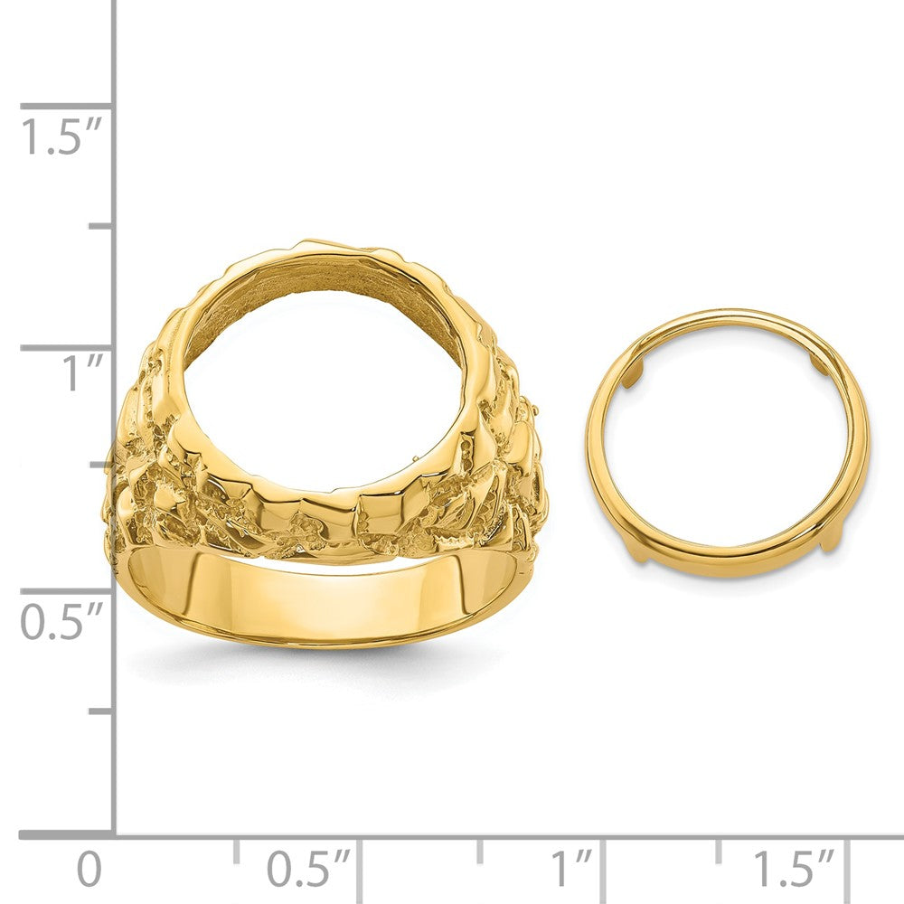 Wideband Distinguished Coin Jewelry 14k Men's Polished and Nugget Textured 14.0mm Coin Bezel Ring (10.06 grams)
