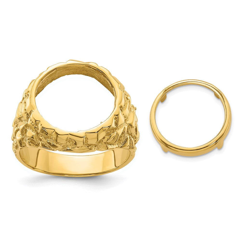 Wideband Distinguished Coin Jewelry 14k Men's Polished and Nugget Textured 14.0mm Coin Bezel Ring (10.06 grams)