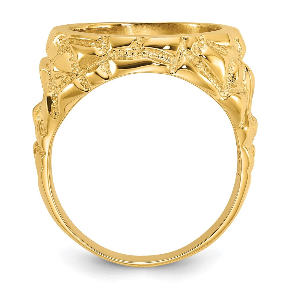 Wideband Distinguished Coin Jewelry 14k Men's Polished and Nugget Textured 15.0mm Coin Bezel Ring (10.35 grams)