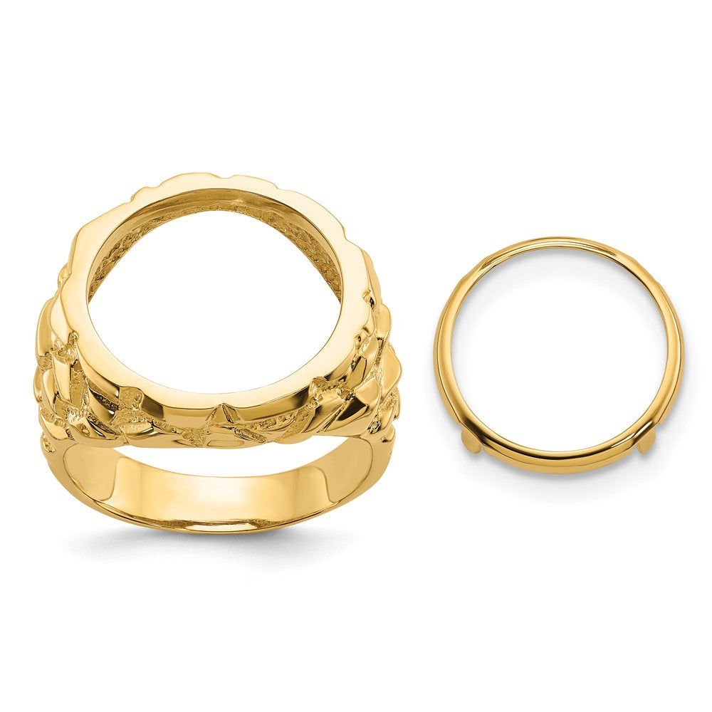 Wideband Distinguished Coin Jewelry 14k Men's Polished and Nugget Textured 15.0mm Coin Bezel Ring (10.35 grams)